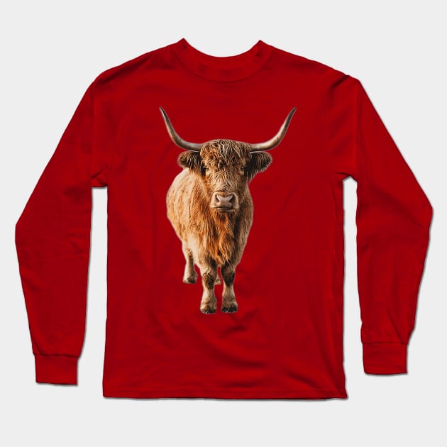 Highland Cow Wooly Shaggy Kattle Long Sleeve T-Shirt by Elarex